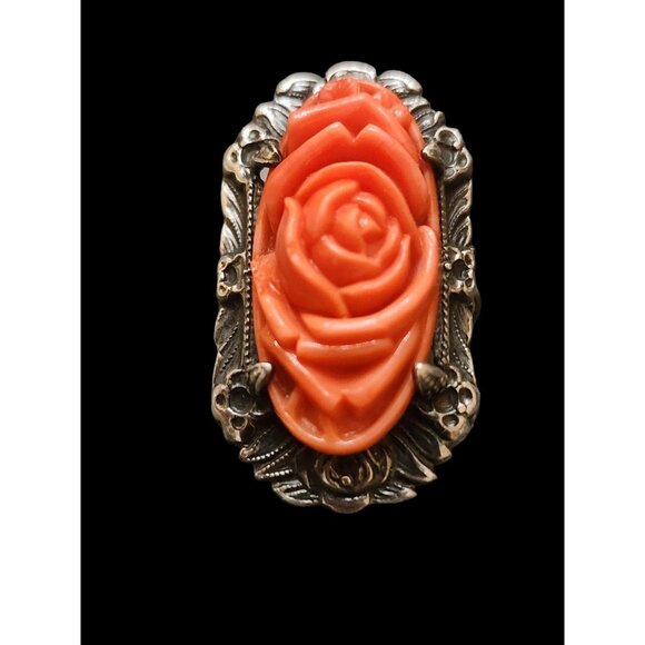 Amazing Art Deco Molded Glass and Sterling Size 4 ring (A4782) - Picture 5 of 6